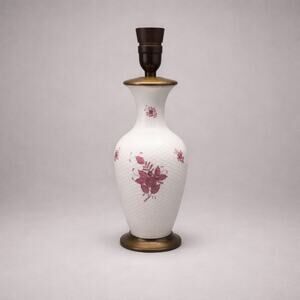 Herend Hungary Porcelain Lamp Pink Floral Rothschild Style Brass Base Vintage